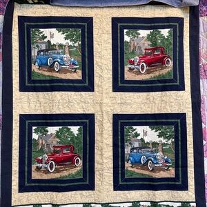 Classic Vintage Car Quilted Throw - Handmade- Panel Design Baby Quilt